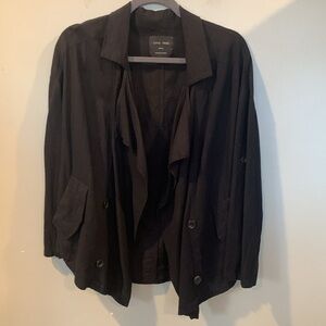 Love Tree Linen Blend Lightweight Casual Blazer Black Draped Front Women’s Small